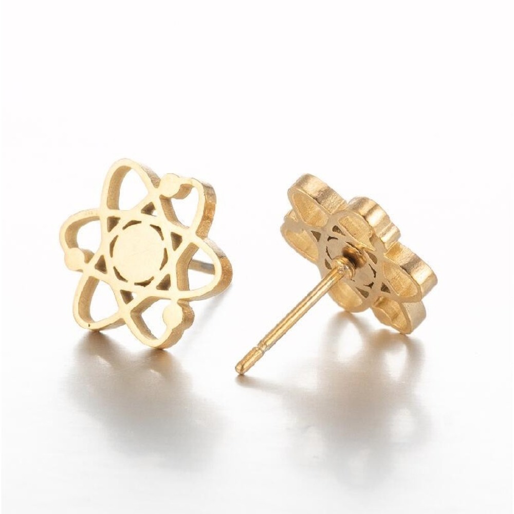 Atom Earrings Gold Stainless Steel Stud Earrings Science Jewelry Stainless Steel - Picture 7 of 7